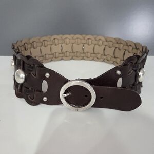 Calvin Klein Woven Wide Brown Leather Belt